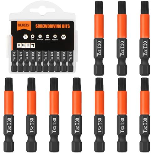 BAIDETS Pro T30 Schrauber Bit Set - Schraubendreher Torx 10 Stück, 50mm Länge, 1/4 Sechskantschaft Bit-Sortiment, mit Spender-Box