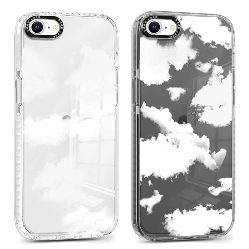 Foonary 2 Pack Clear Print Phone Case for iPhone 8/SE 2022/7/SE 2020 4.7,Soft Silicone with White Clouds Design Aesthetics Transparent Pattern Cases,Shockproof Bumper Protector Cover for iPhone 7
