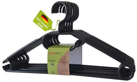 homesti 10 perchas multifuncionales de plástico reciclado 100% con gancho giratorio de 360 ° y superficie antideslizante, ahorra espacio con barra para pantalones y ganchos para corbatas