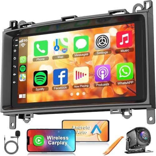 Android 13 Auto Radio für Mercedes-Benz A Klasse/B Klasse W245 Viano Vito W639 Sprinter 8-Core 9 Touchscreen Stereo Wireless Carplay/Android Auto/GPS/Bluetooth/Backup Kamera/SWC/FM, 4G+64G