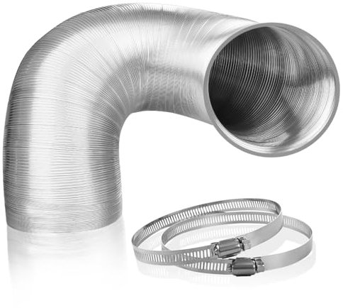 Exhaust Hose, 150 mm x 1.5 m Ventilation Duct Made of Thickened Pure Aluminum + 2 Stainless Steel Hose Clamps for Extractor Hood