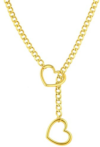 Hebterrka Herz Slip Kettenhalskette für Frauen, Edelstahl O-Ring Verstellbare Lariat Herz Y-Halskette, Punk Kubanische Choker Halskette für Frauen