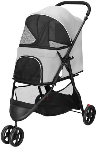 SPRINGOS Hundewagen mit Vordach Trolley bis 15 kg Buggy für Hunde Größe L Netzfenster Ablage für Einkäufe Katzen Haustier-Transportwagen