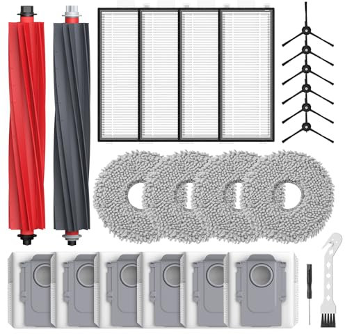 Pack de 24 accessoires Qrevo Master compatibles avec robot aspirateur Roborock Qrevo Master/Qrevo Slim, 2 brosses rouleaux, 4 filtres HEPA, 6 sacs à poussière, 4 lingettes, 6 brosses latérales