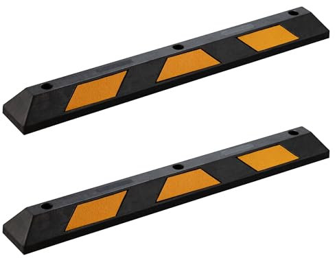 WilTec 2X butée de Roue 120 x 15 x 10 cm – en Caoutchouc – 8,8 kg/pièce – avec Réflecteurs – Aide au stationnement Stop Roues pour Parkings, Garages