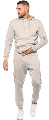 989Zé ENZO Mens Tracksuit Hooded Fleece Sweatshirt Overhead Hoodie Pullover Casual Fleece Cargo Combat Joggers Sweatpants Set (UK, Alpha, M, Regular, Regular, Clay)