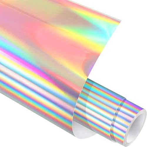 Holographic Heat Transfer Vinyl Bundle HTV Spectrum Silver Rainbow Color Iron-on Vinyl 5x1ft Heat Transfer Film for DIY T-Shirt,Garment