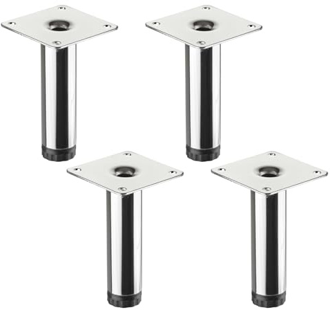 SOTECH 4 x Möbelfuß Lima H: 100 mm Ø 25 mm Verstellbar 10 mm Chrom poliert | Vitrinenfüße Sockelfüße Schrankfüße