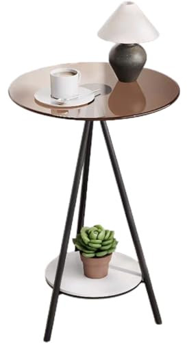Table D'appoint Bout De Canapé Rond Table À Café Table Basse avec Hauteur Réglable, Structure en Métal Chromé Et Plateau en Verre Trempé Transparent(D)