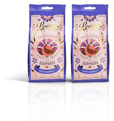 Leone dal 1857 – Sacchetto Ovetti Assortiti - Cioccolatini Assortiti Fondenti, al Latte e Gianduia - 2 sacchetti da 100gr (2 x 100gr)
