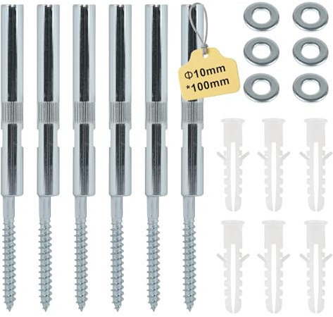 EXLECO 6Pcs Reggimensola a Scomparsa Ø10x100mm, Staffe per Mensole Pesanti a Scomparsa con Rondelle e Tasselli, Supporti Invisibili per Ripiani Muro, Staffa per Mensola Galleggiante in Acciaio Zincato