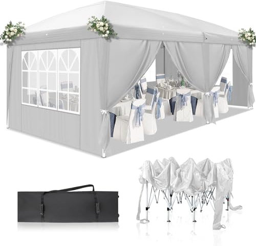 TactFire Pavillon 3x6 m,Faltpavillon,Wasserdicht Stabil Winterfest UV Schutz 50+,420D Oxford,Faltbar Höhenverstellbar,Partyzelt,Gartenzelt,Für Garten Camping,Outdoor,Weiß,6 Seitenteilen