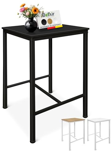 BeFair Bartisch Schwarz, 60x60x100 cm, Hochtisch mit Fußstütze, Industrial Design, Metallbeine – Komfort und Stabilität
