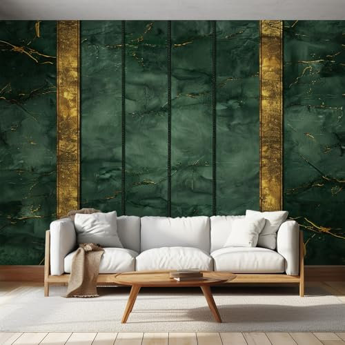 Generisch Fototapete Grün Gold Marmor Tapete Modern Abstrakt für Wohnzimmer Schlafzimmer Wand Deko, Vliestapete Wallpaper Wandtapete, 300 x 210 cm &WP