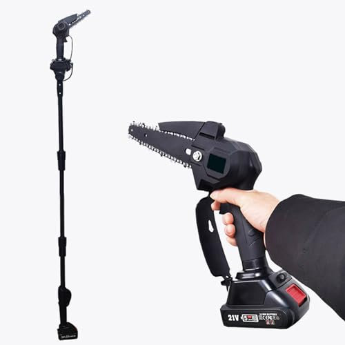 Cordless Pole Saw & Mini Chainsaw 2-in-1, 6 Electric Chainsaw with 180° Adjustable Head & Detachable Pole, 5.9ft Max Reach Chain Saw for Tree Trimming & Ground Cutting, Homeowners & Gardeners Black