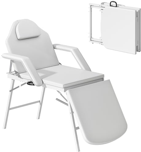 HOMCOM Portable Massage Table 3 Section Beauty Bed Foldable Recliner White
