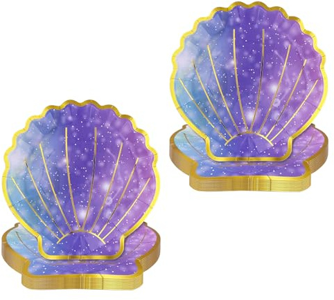 Shwdsy 20 Pièces Assiettes Jetables, 23 × 22,5 cm Assiette Carton, Forme de Coquillage Coloré Assiette Jetable Anniversaire, Série de Couleurs Foncé, pour Anniversaires, Camping