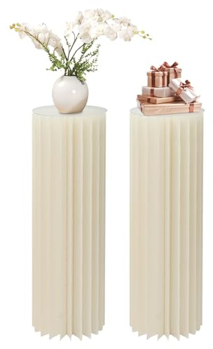Blomkolonn set med 2 – mjölkvitt blomstativ i kartong 100 cm, dekorativa pelare planteringskolonn utomhus, perfekt för bröllop, fest, trädgårdsdekoration, högkvalitativ kartong och PVC