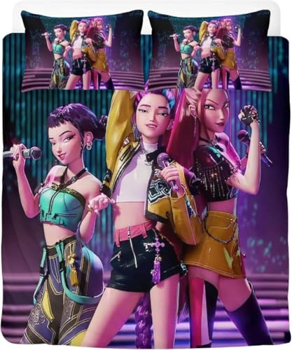 HQMOMO Hunter Bettwäsche-Set 135 X 200 cm k-pop Bettbezug + Kissenbezüge Anime-Kinder Bettbezug für Jungen und Mädchen Kinderbettwäsche (A,135x200cm+80x80cm,Customizable)