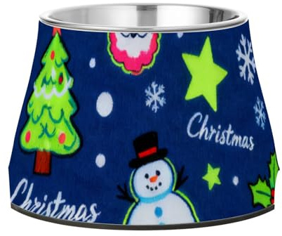 Fröhliche Weihnachten, Weihnachtsmann-Schneeflocke, marineblaue Schalen für Haustiere, erhöhter Edelstahl-Katzenfutter für langsames Füttern, Schnurrhaarfreundlich, plato de comida para gato
