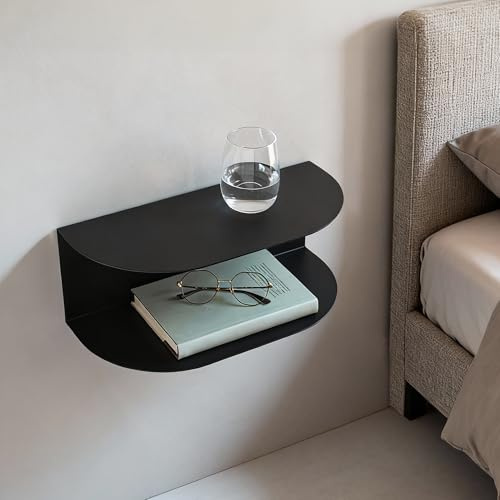 MILUKA Schwebender Nachttisch Hängend - 2er Set (2 Stück) aus Schwarz Metall 40x20 cm | Nachttisch Schmal mit 2 Ebenen | Schmaler Konsolentisch & Wandregal Modern
