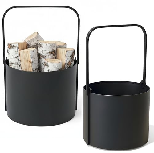 Kapaga - SET 2x Holzkörbe, Kaminholzkorb aus Metall ⌀ 35 cm + ⌀ 40 cm