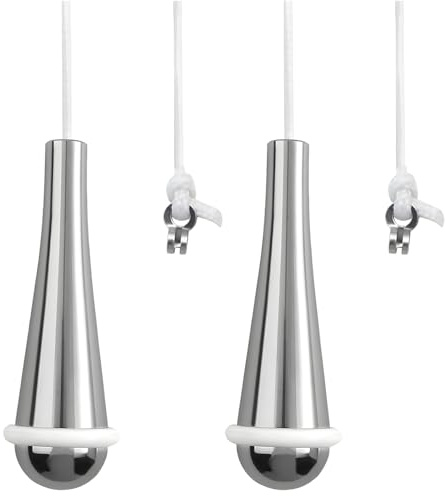 HEUIOP 2 Pack Bathroom Pull Cord Ceiling Switch,Teardrop Chrome Bathroom Light Pull Cord Handle with 150cm Adjustable White Nylon Cord Connector for Ceiling Fan Light Blinds Curtains Toilet (Silver)