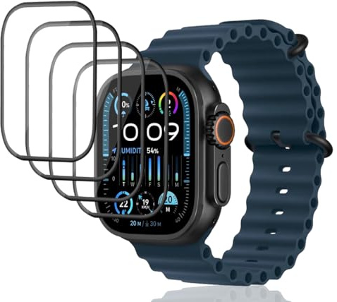Phlleyaa Protector de pantalla para Apple Watch Ultra 3 Cristal Templado [4 unidades], Dureza 9H, Fácil montaje, Sin burbujas, Antiarañazos para Apple Watch Ultra 3 Vidrio Templado