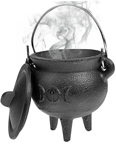Calderone delle streghe, Calderone in ghisa con coperchio e manico Halloween 10x2, 95x2, 95 pollici Candela decorativa che brucia incenso Pentola per stregoneria