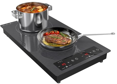 GTKZW Plaque Induction 2 Feux 3000W, Plaque de Cuisson Électrique 51cm Encastrable et Pose Libre, Réchaud avec Sécurité Enfant ou Minuterie pour Petite Cuisine et Espace Réduit
