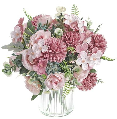 3 BüNdel FrüHlingsdeko Fake Rosen Kunstblumen Wie Echt Seidenblumen Fake Plant Hortensien Kunstrosen Blumenstrauß KüNstliche Rosen Hochzeitsdeko Party Home Schlafzimmer Geburtstag Geschenke Deko