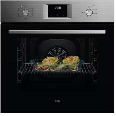 AEG OU5AB21CM 5000-serien SurroundCook multifunktionsugn, 65 l, LED-display, 9 funktioner, AquaClean rengöring, rostfria skjutreglage, dörr 4 glas, Inox Infinity