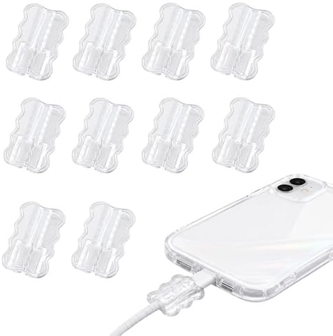 QIHAWN 10Pcs Clear Dual Wave Charger Cable Protectors for Phone Cables | Durable hard plastic, dual wave anti-bend, stops fraying & joint breakage, 10 pack clear, fits phone charging cables