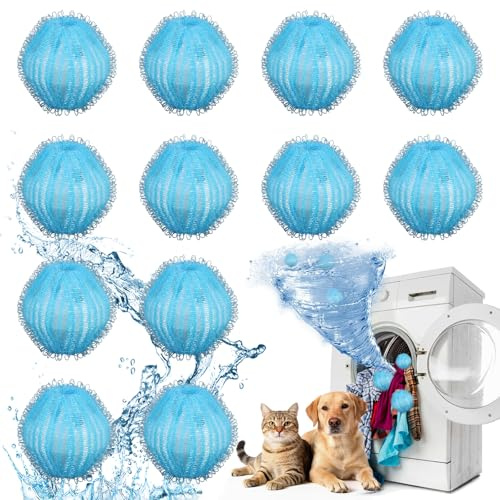 Mujigaga 12 Pcs Atrapa Pelos Lavadora, Reutilizables Bolas Atrapa Pelos para Lavadora, Antienredos Bolas Quita Pelo Mascota, Quita Pelo Lavadora, Pelusas y Suciedad,Compatible con Todas Las Lavadoras