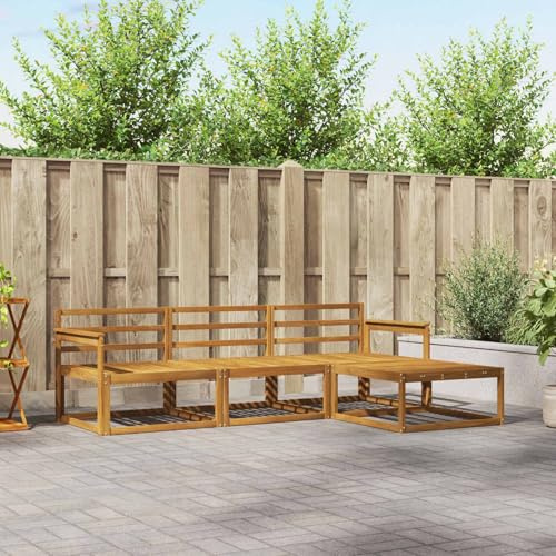 Gecheer Outdoor-Sofagarnitur 4 pcs Natur Massivholz Akazie, Gartensofa Outdoor Sitzgruppe Gartenlounge Gartenmöbel Set für Balkon Terrasse Café-Bereich3367392