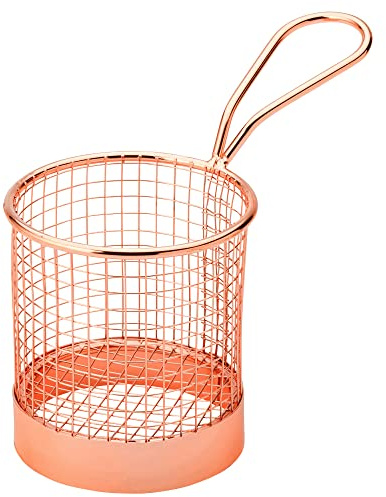 Utopia Mini Presentation Round Fry Basket Copper 9.3 x 9cm - Set of 6 - Food Serving Basket