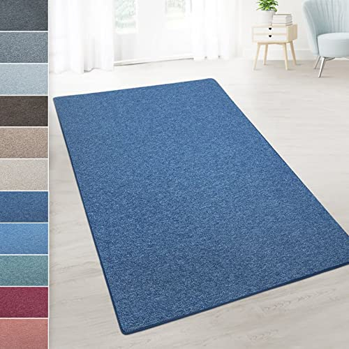 casa pura Teppich Läufer London - Meterware - Teppichläufer für Wohnzimmer, Flur, Küche - Flacher Schlingenflor (Dunkelblau - 80x200 cm)