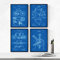 Nacnic Blau Fahrrad Patent Poster 4-er Set. Vintage Stil Wanddekoration Abbildung von Sports und Fahrradteilen. Verschiedene geometrische Alte Erfindungen Bilder ohne Rahmen. Größe A4.