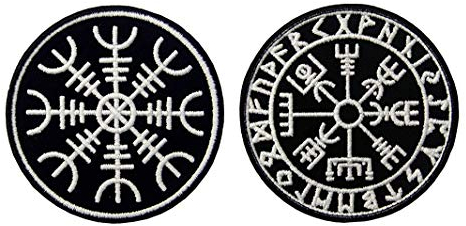 Antrix 2 Stück nordische Wikingerkompass-Rune Patch Taktische Wikinger Kompass Runen Abenteuer Emblem Abzeichen Patches – Durchmesser 8 cm