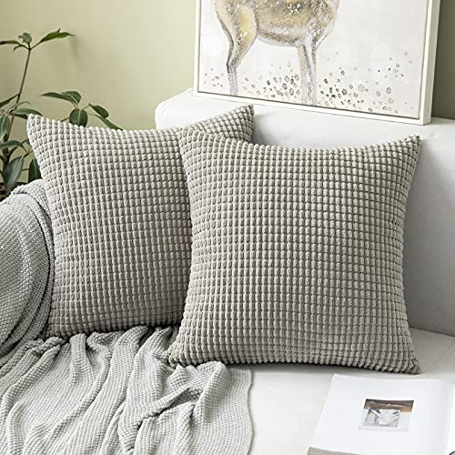MIULEE 2er Set Kissenbezüge Kordsamt Dekokissen Kissenbezug Sofakissen Dekorativ Couchkissen Kissenhülle Bezug Weich für Wohnzimmer Schlafzimmer 40x40 cm, 16x16 Inch Hellgrau