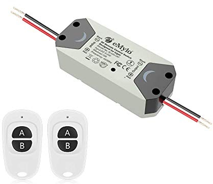 eMylo Smart Wireless RF Relay Schalter DC 12V HF Relaismodul Ein 1 Kanal Fernsteuerungsschalter 5V-24V HF-Schalter Home Automation 433Mhz mit zwei Sendern 1 Pack