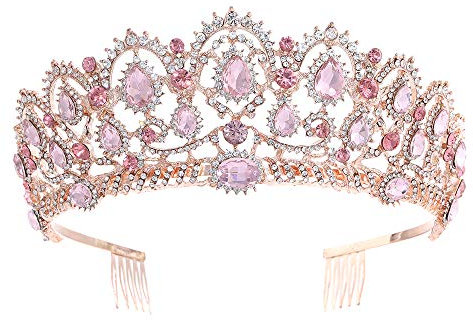 Anglacesmade Bridal Crystal Tiara Rose Gold Princess Crown Rhinestone Pageant Jewelry Birthday Cake Topper Wedding Headpiece Prom Party Bridesmaid Hair Accessories for Women and Girls, 1 Count (Pack