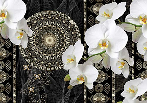 wandmotiv24 Fototapete Blüten Blumen Orchideen Mandala Wellness, XXL 400 x 280 cm - 8 Teile, Wanddeko, Wandbild, Wandtapete, Abstrakt Muster M6114