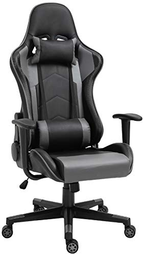 Vinsetto Silla ergonómica de Oficina, Silla Gaming, Silla giratoria, Polipiel, Espuma, Negro, 67,5 x 74x 126-136 cm