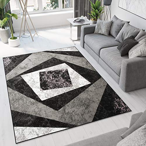 TAPISO Dream Teppich Modern Wohnzimmer Kurzflor Schwarz Grau Creme Vierecke Geometrisch Meliert Schlafzimmer Esszimmer ÖKOTEX 300 x 400 cm