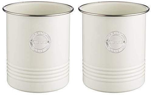 Typhoon Round Top Living Powder Coated Steel Utensils Pot Cream (Pack of 2)