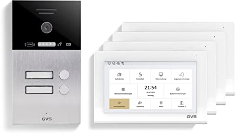 GVS - IP Video Türsprechanlage 2-Familienhaus mit Türöffner (RFID), HD Kamera, 4x7 Zoll Monitor & App - Smarte Video Türklingel mit Kamera & Gegensprechanlage (AVS4459A)