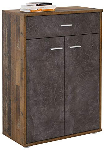 CARO-Möbel Kommode Tommy Sideboard Schrank in Old Style/Beton dunkel mit Schublade und 2 Türen