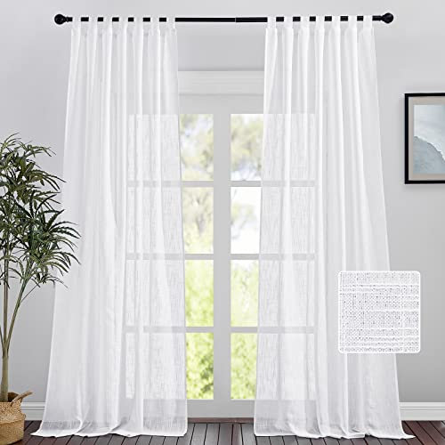 PONY DANCE Vorhang Weiß Dekoration Halbtransparente Gardinen Leinenoptik 2 Stücke H 280 x B 140 cm Schlaufengardinen Wohnzimmer für Sonnenlicht Filtern