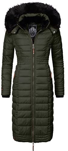 Navahoo Damen Wintermantel Warmer Steppmantel lang mit Kapuze Umay Olive Gr. XXL